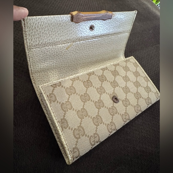 Gucci monogram GG bamboo jacquard canvas and leather continental snap wallet - Picture 12 of 16